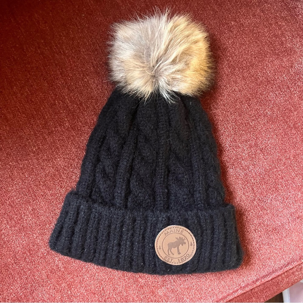 Thick Knitted Black and Cream Beanie